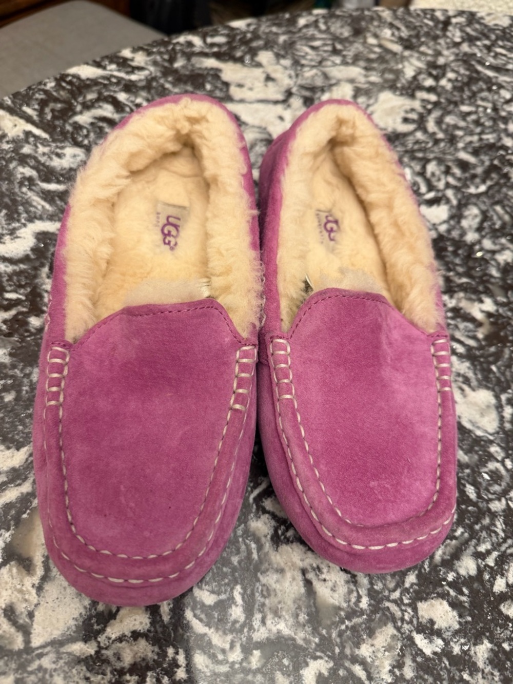 UGG Purple Suede Shearling Moccasin Slippers